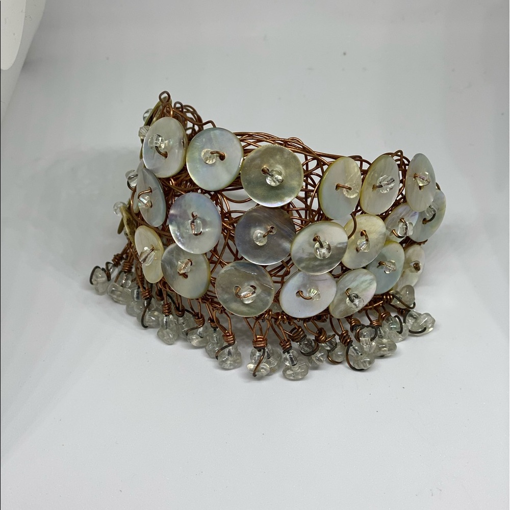 Handcrafted Copper and Shell Cuff Bracelet